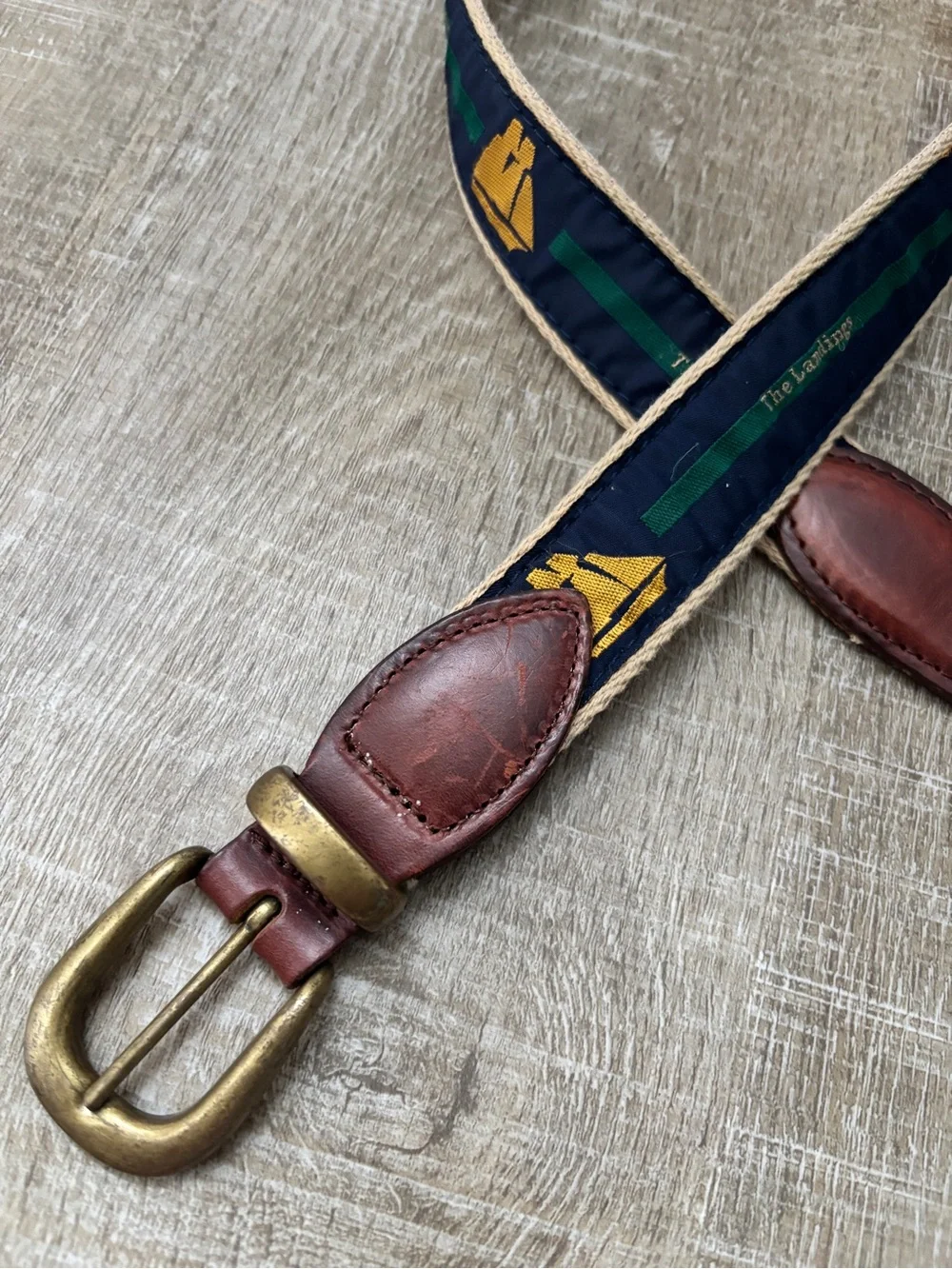 Vintage YRI Golf Belt Mens 32 The Landings Club Georgia Canvas Leather Preppy